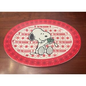 Tis The Season Peanuts Snoopy Christmas Holiday‎ Red & White Oval 12" Platter
